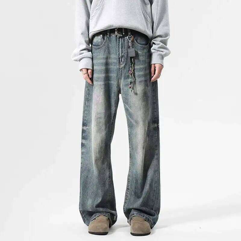 IEFB Spring New Men's Jeans Printing Contrast Color Straight Casual Korean Style Washing Loose Wide Leg Male Denim Pants 9W586