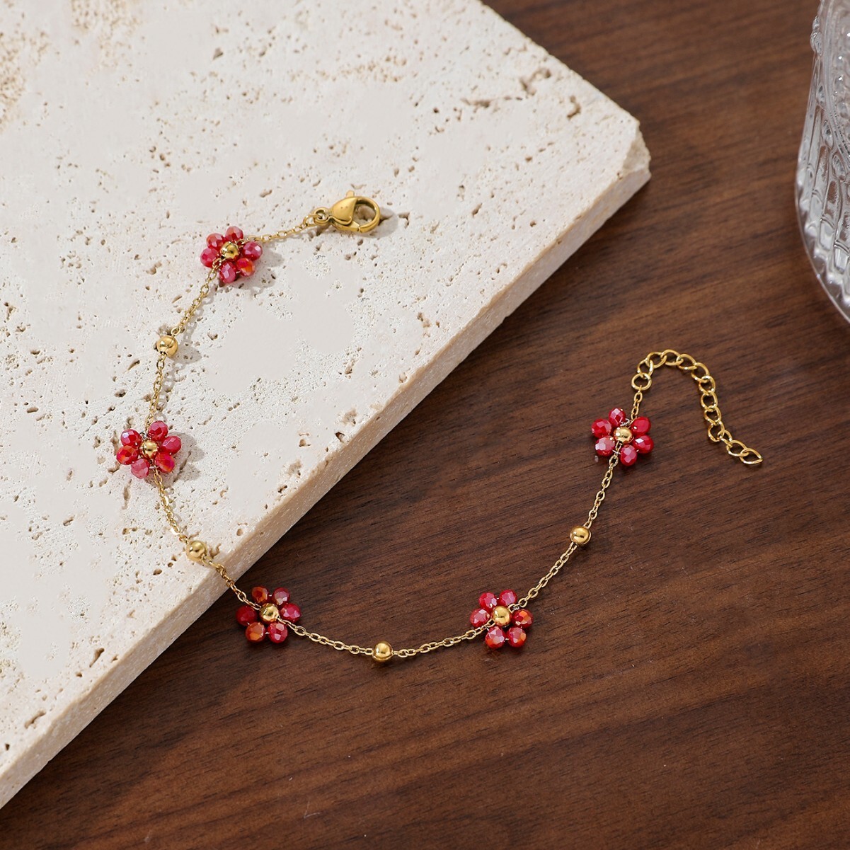 Bracelet for Women Gold-Plated Cute Fresh Crystal Small Flower Titanium Steel Jewelry