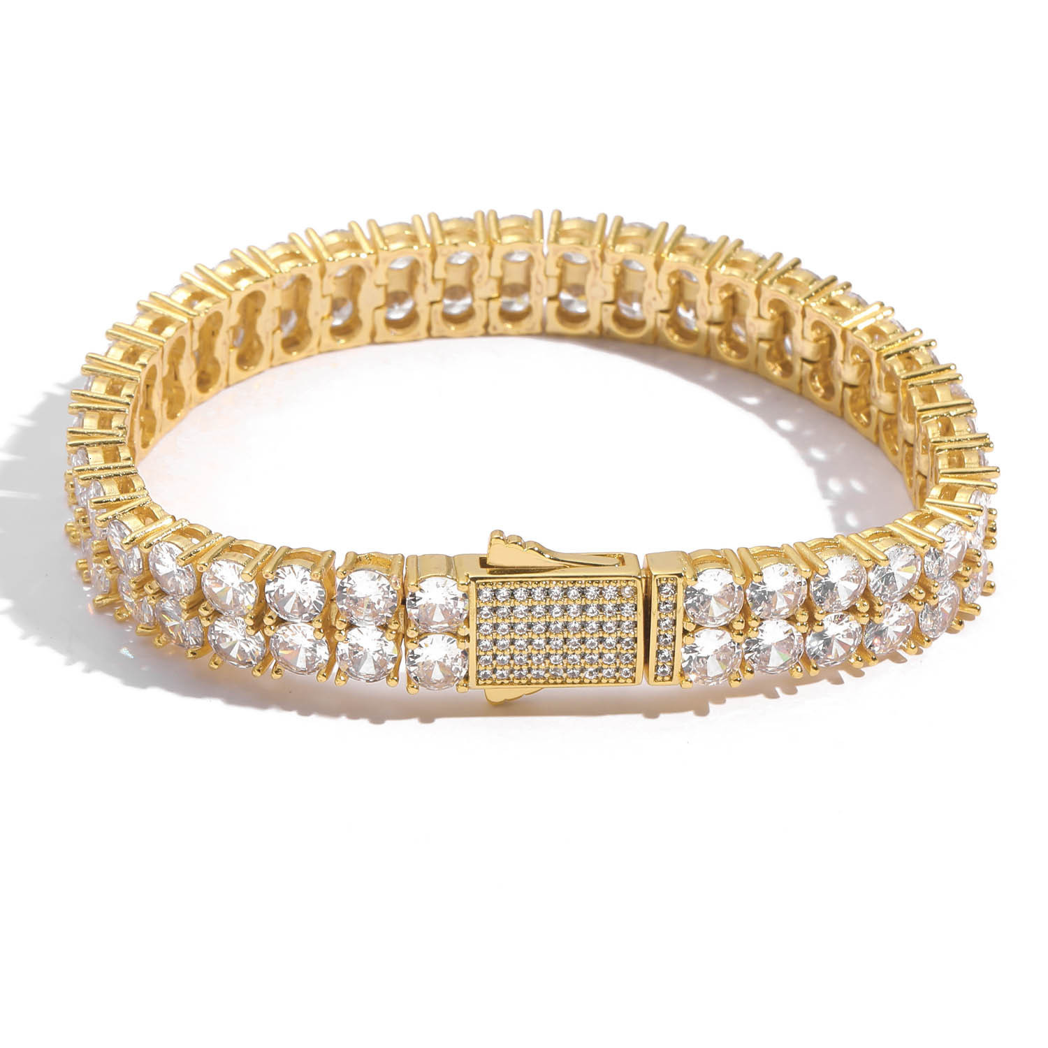 INS Fashion Brand Hip Hop Bracelet Mens 5mm Double Row Full Diamond Moissanite Bracelet Hip Hop Spring Buckle Collar Chain Mens Tennis Chain moissanit