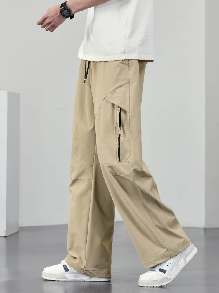 Mens Summer Cargo Pants with Zip Pockets Big Size 8XL 7XL 6XL Nylon Ice Silk Cooling Sweatpants Loose Fit Straight Trousers 250528
