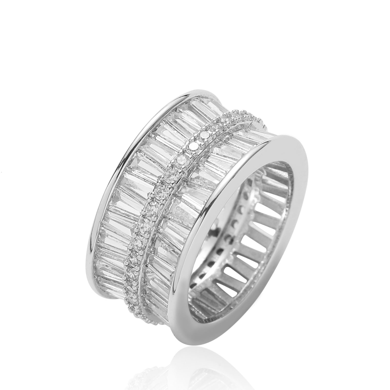 Hip hop Double Row Moissanite T-Square Moissaniteia Ring with Personalized Simplicity for Men and Women Fashionable Light Luxury Ring Hip Hop Accessor