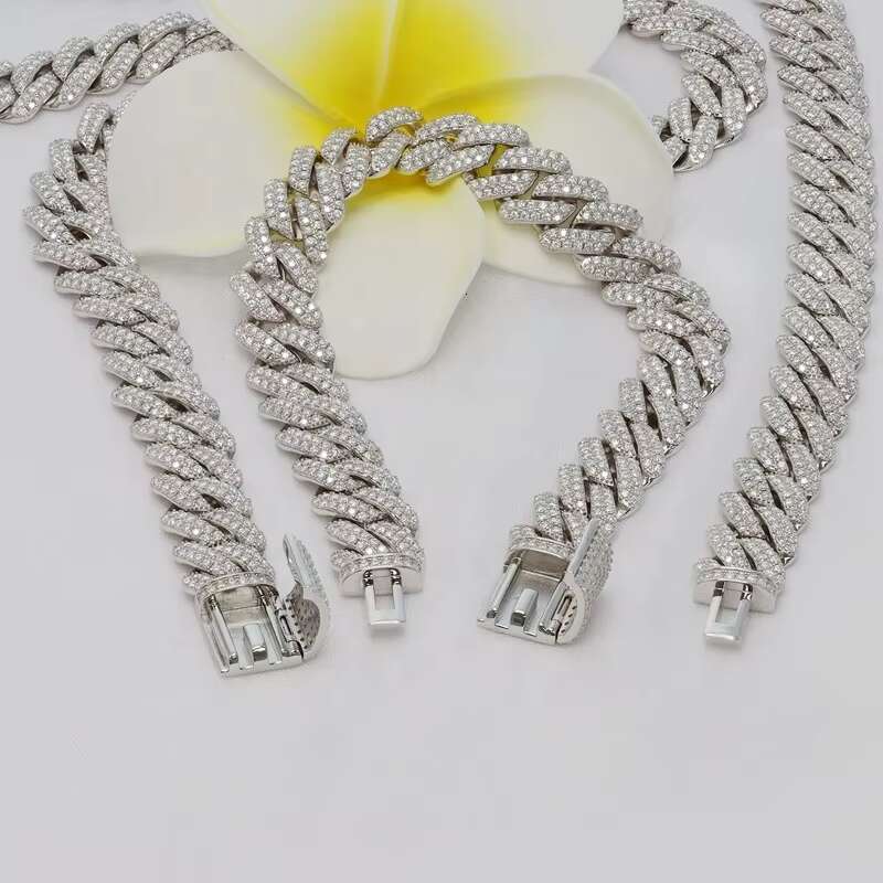 Full Iced Out Moissanite Cuban Chain Sterling Silver925 Hip Hop Jewelry 14mm Width Moissanite Chain Necklace