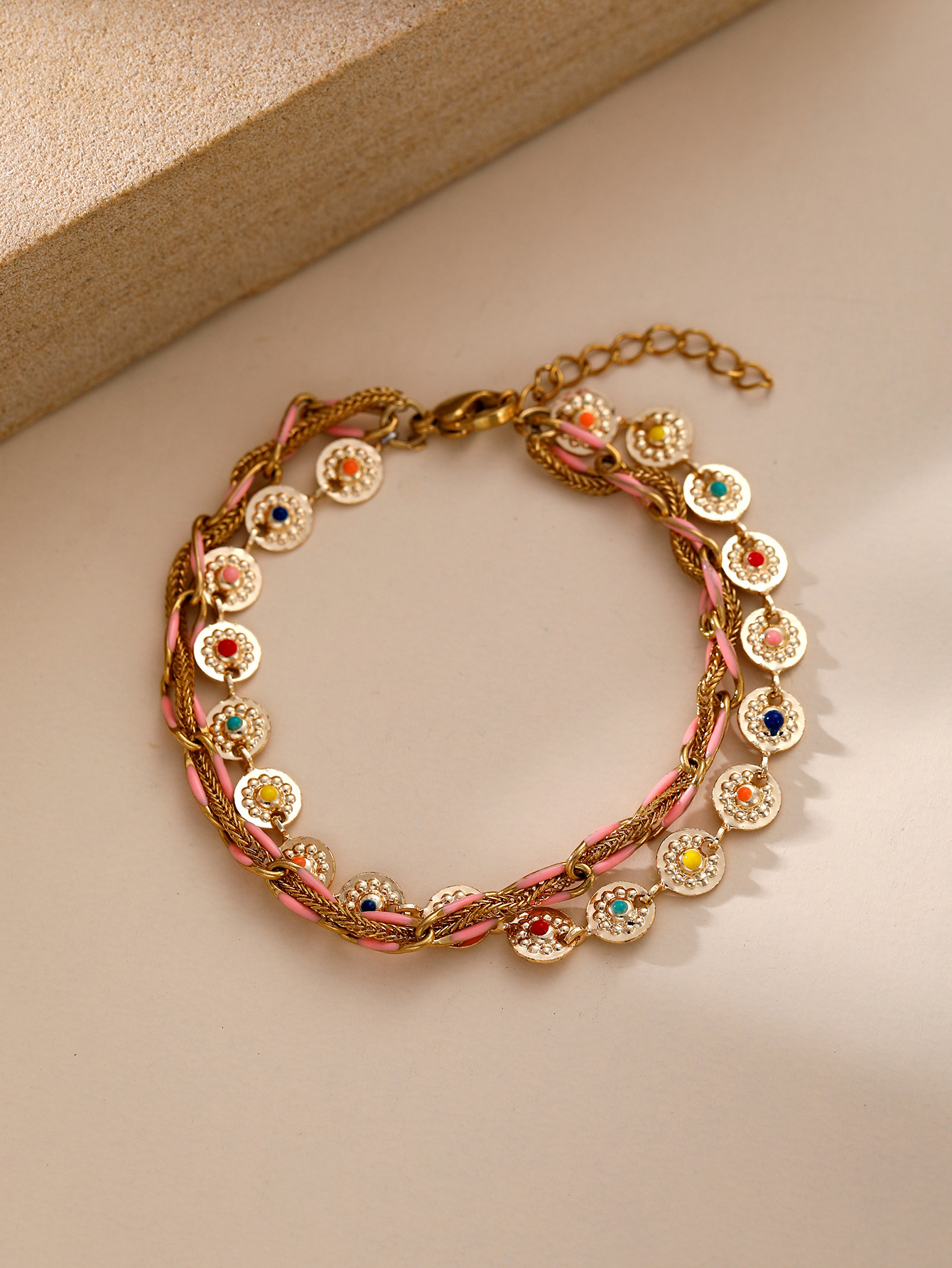 Stacked Chain Stainless Steel Thin Bracelet Evil Eye Pendant Gold Color Personality Simple Accessory