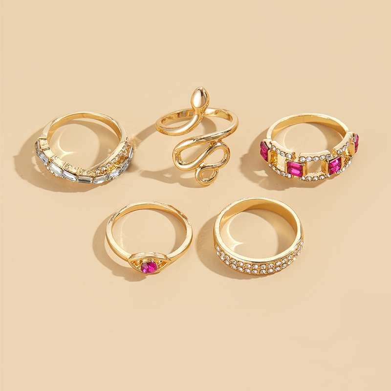 New European and American Style Alloy Snake shaped Ring Set Five piece Stackable Rings for Women