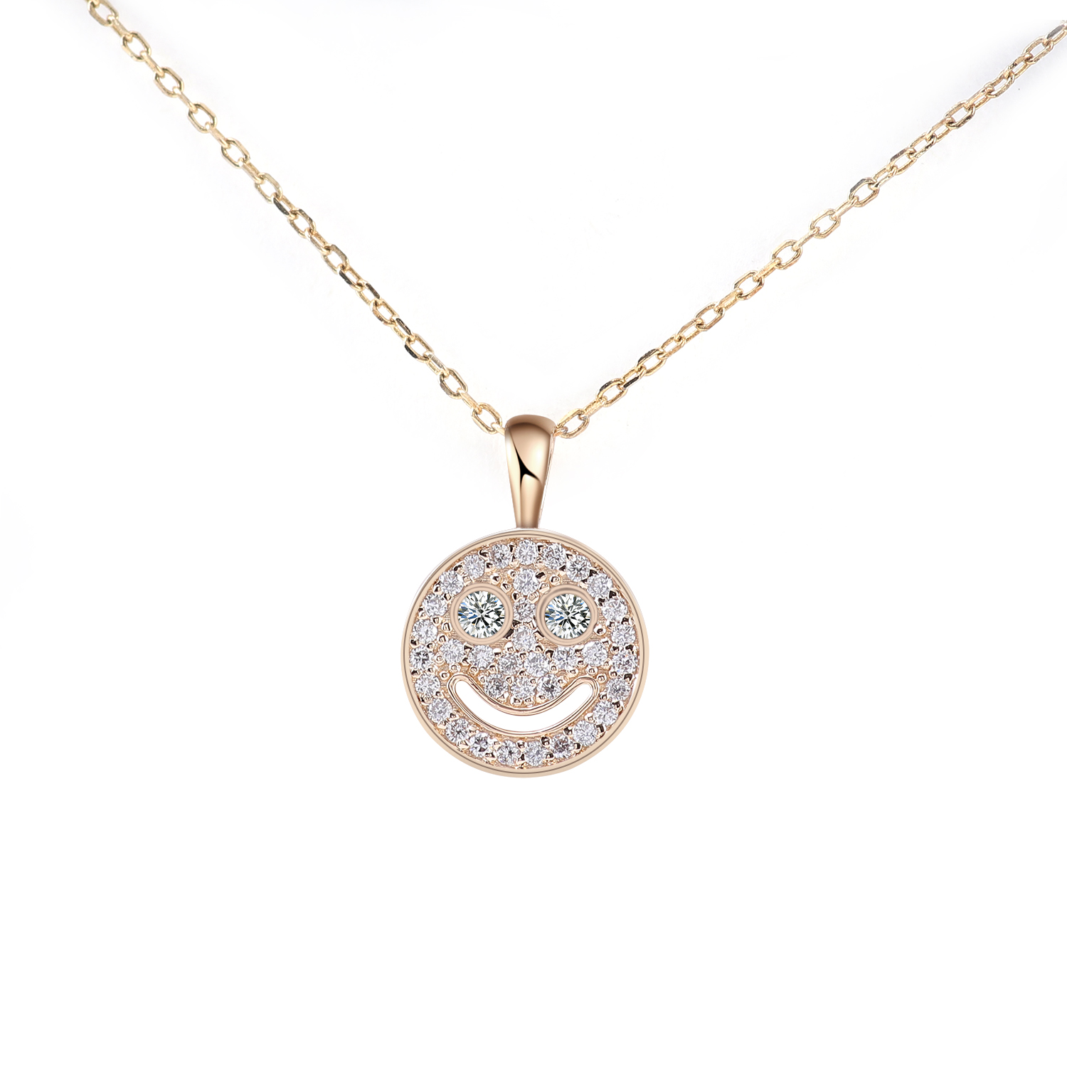 Provence Jewelry Custom Happy Smiley Face DEF VVS Lab Grown Diamond Hip-Hop Pendant Funny Face With White Yellow Rose 10k 14k 18k Solid Gold Options