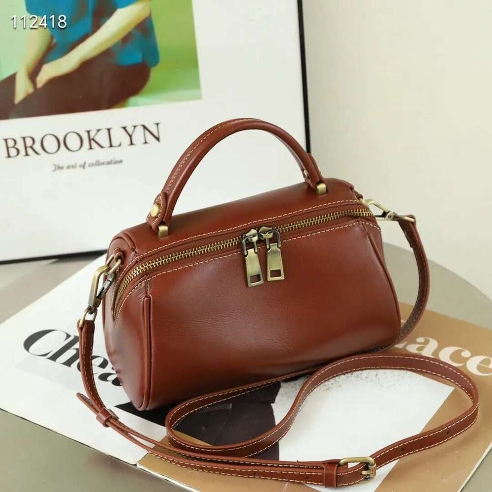 Small Real Cow Tote Women Oilwax Genuine Leather Handbag Solid Pattern Ladies Shoulder or Crossbody Bag