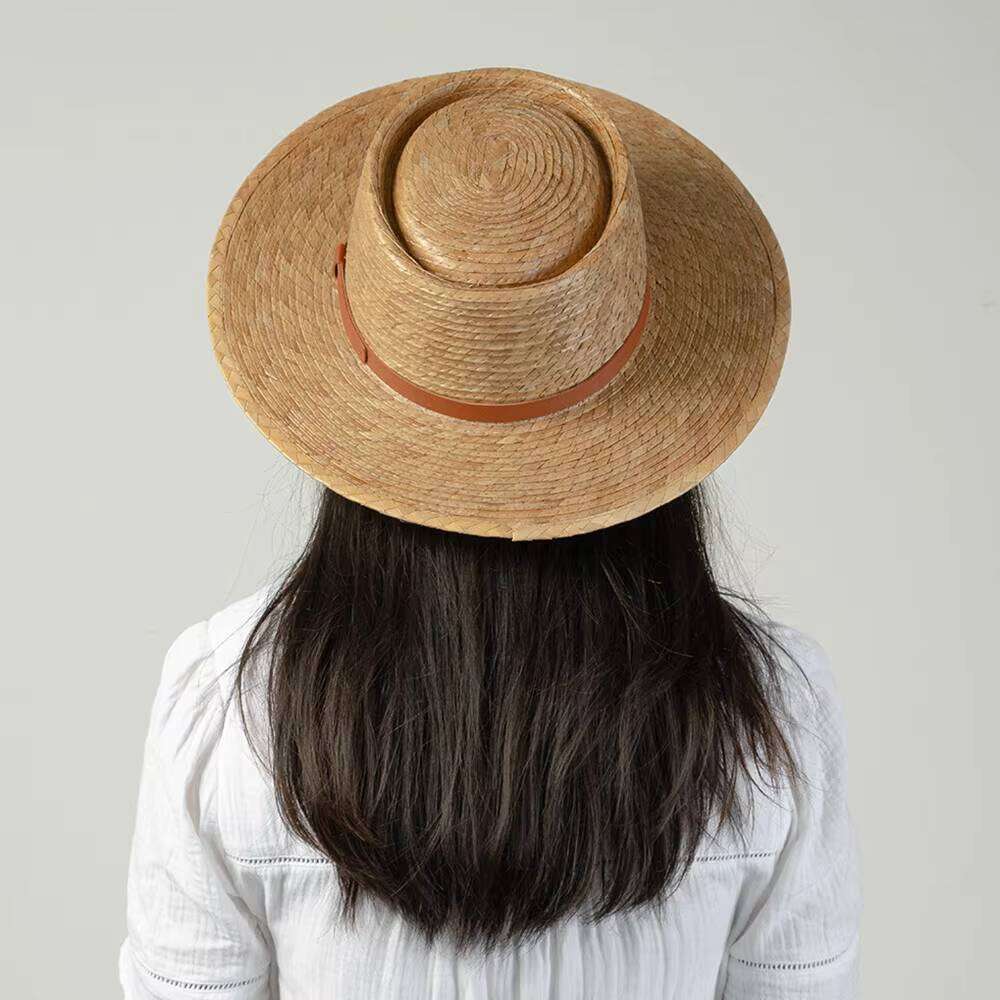 2025NEW SYHATS 100% Natural Palm Leaf Pork Pie With PU Belt Trim Unisex Wide Brim Summer Straw Hat OEM Available