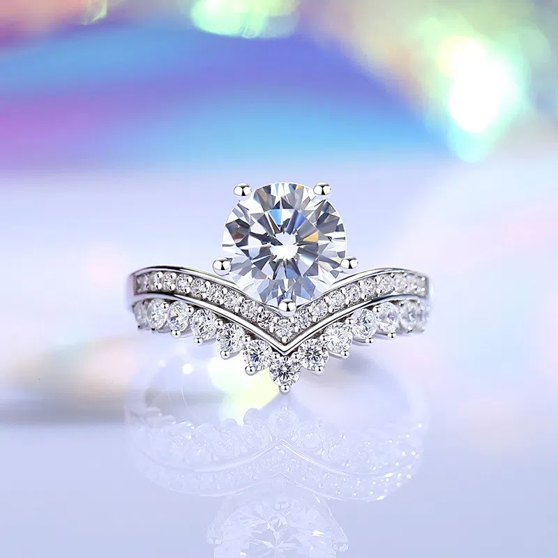 2CT D color VVS1 Moissanite ring S925 sterling silver crown design classic trendy princess wedding ring accessory for your baby and sister