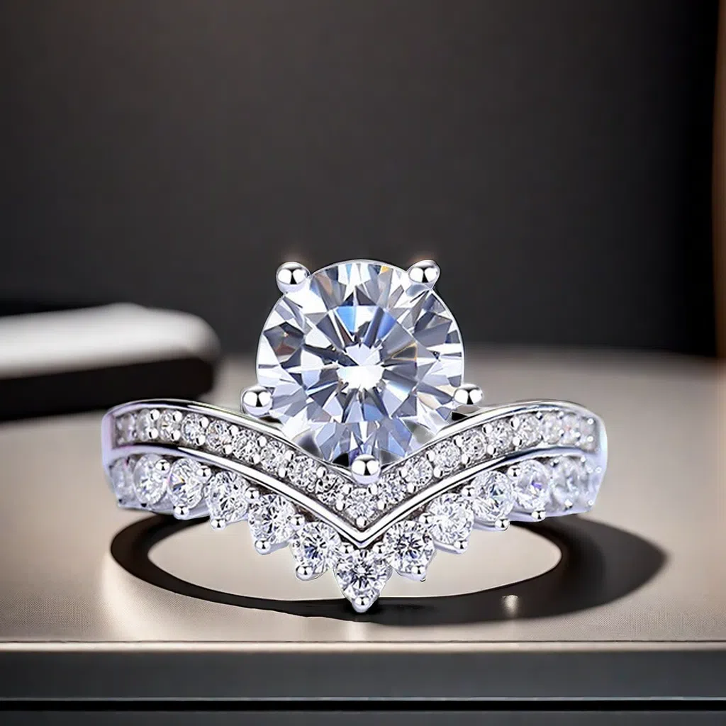 2CT D color VVS1 Moissanite ring S925 sterling silver crown design classic trendy princess wedding ring accessory for your baby and sister