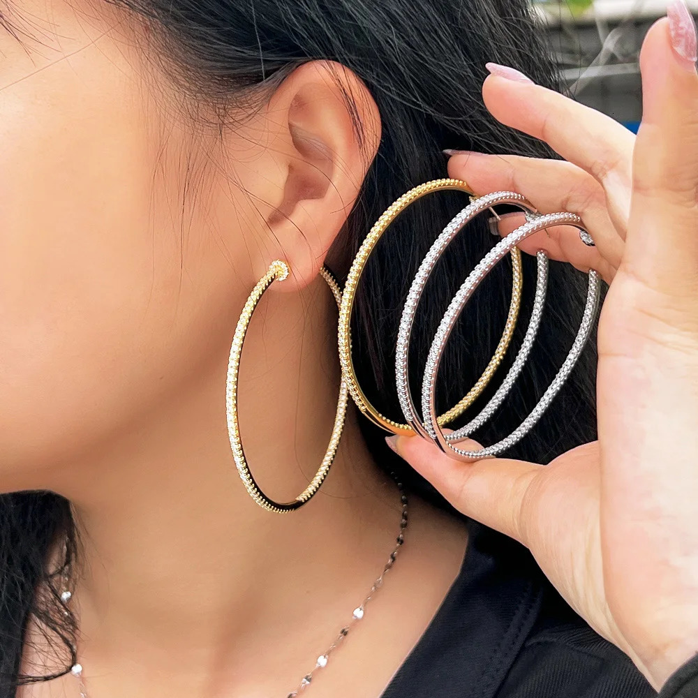 CWWZircons Oversized Shiny Big Cubic Zirconia Inlaid Huge Statement Round Hoop Earrings Women Gold Plated Jewelry CZ557 250526