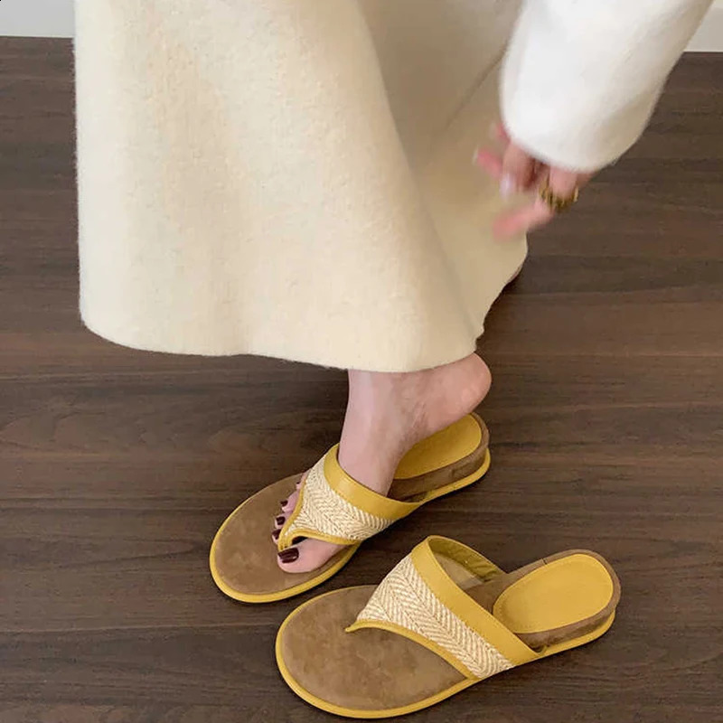 Summer Women Wedges Heel Clip Toe Slippers Outdoor Casual Beach Vacation Slide Ladies Fashion Bohemia Style Flip Flop 250528