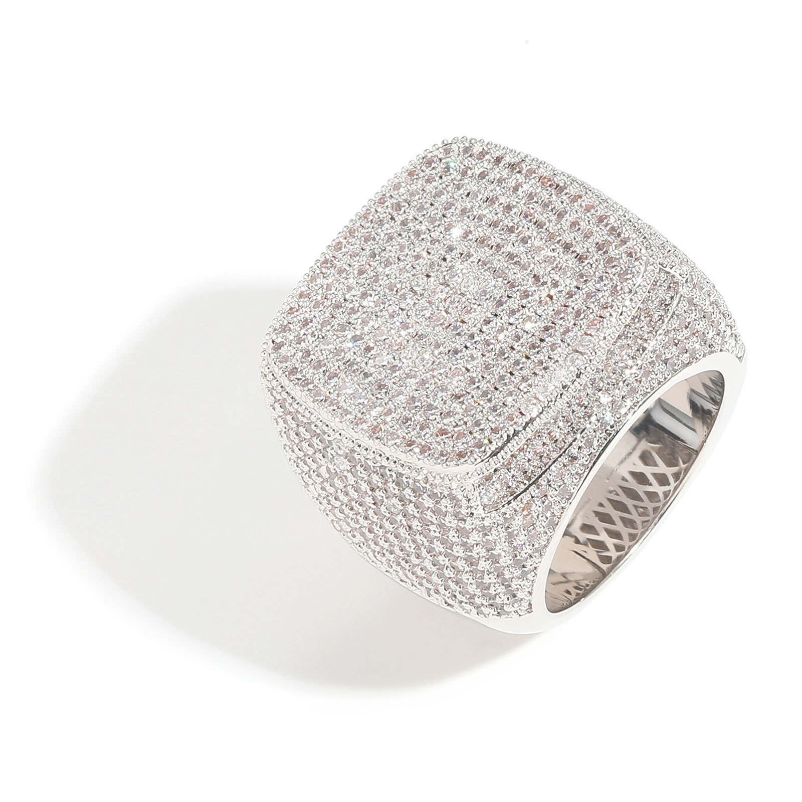 Ins Mens Full Diamond Square Ring Exaggerated Three Dimensional Micro Inlaid 5A Moissanite Hip Hop Ring Dominating Trendy People moissanite