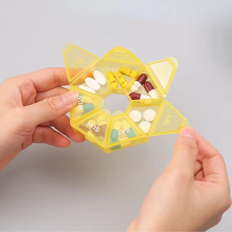 7 Days Pill Storage Box Mini Travel Portable Medicines Dispenser Box Multifunction Plastic Seven Compartment Sealer Box Mini Small Pill Box Pills Case