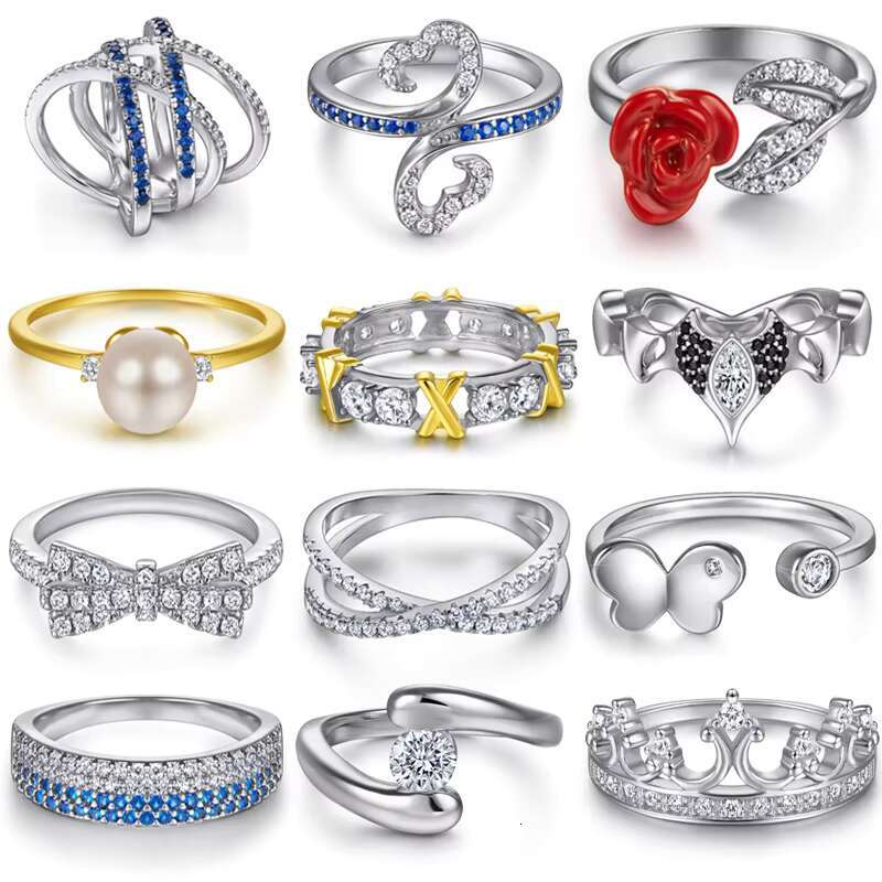 Advanced Feeling Set 18K Rhodium Plated 925 Sterling Silver Zircon Rings with Four-Claw Diamond Bow Moissanite Collection