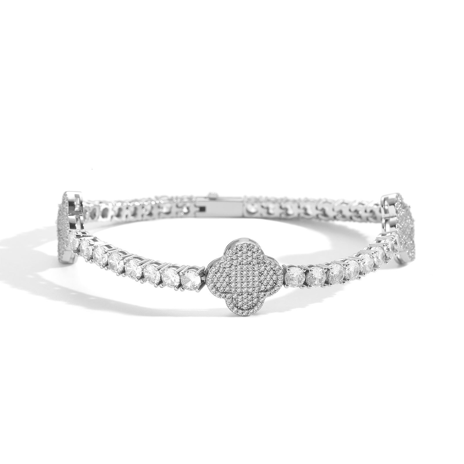Meisa Hip-Hop Bracelet One Row of Diamonds Four-Leaf Clover Tennis Chain Trendy Unisex Moissanite Versatile Fashion Bracelet moissanite