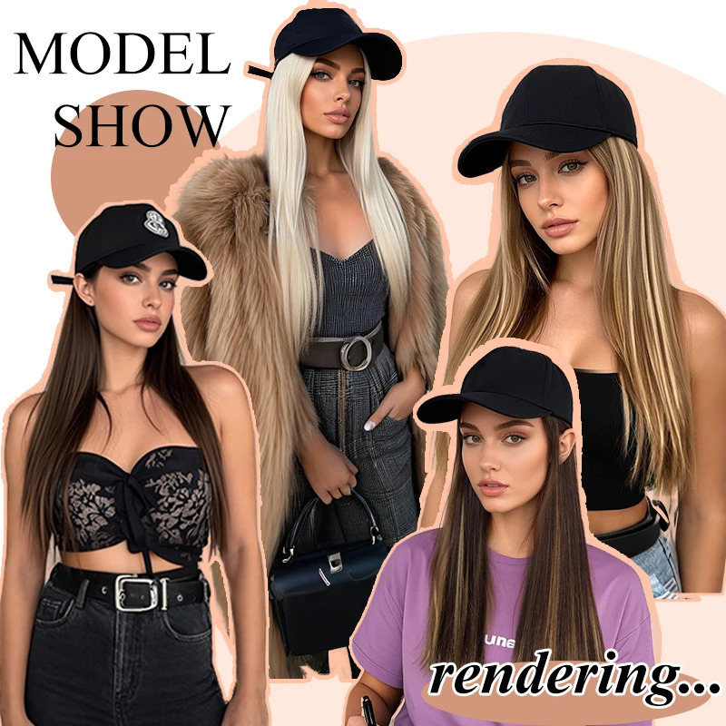 Synthetic Hat Wig with Long Straight Black Hair Baseball Cap Hair Extension Stylish Convenient All-in-One for Women 250530