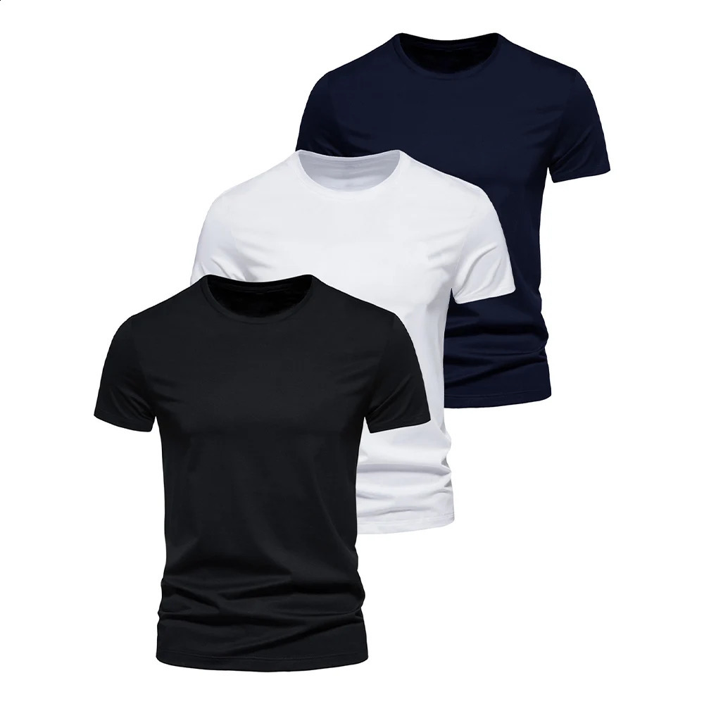 3Pcs Men T-shirt O-neck Fashion n Slim Fit Soild T-shirts Male Tops Tees Short Sleeve T Shirt For Men 250530