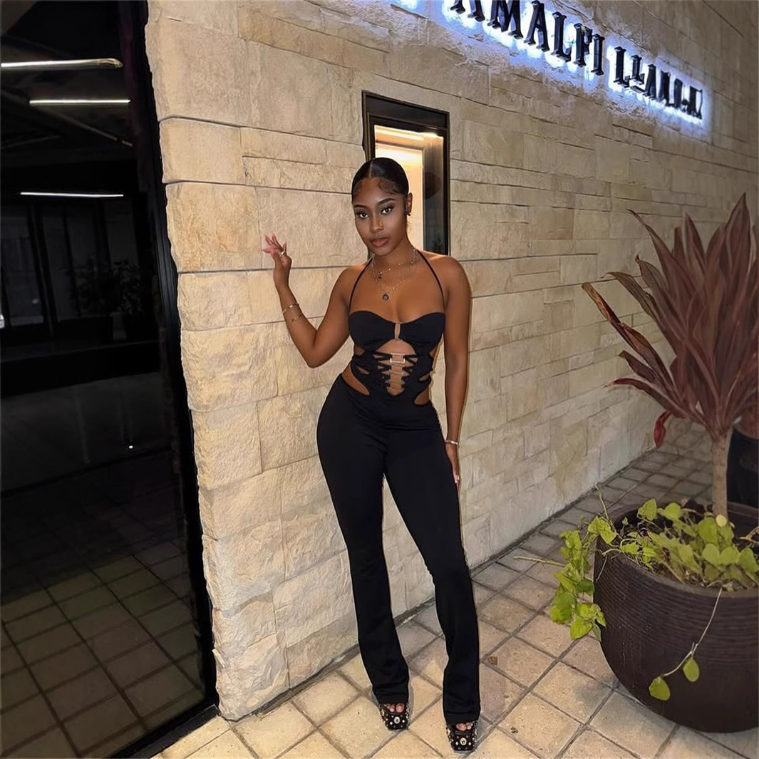 Designer T Shirt New European And American Fashion Cross Border Trade Slim Sexy Halter Tie Design Backless Jumpsuit Bodysuit Essentials Summer Dress