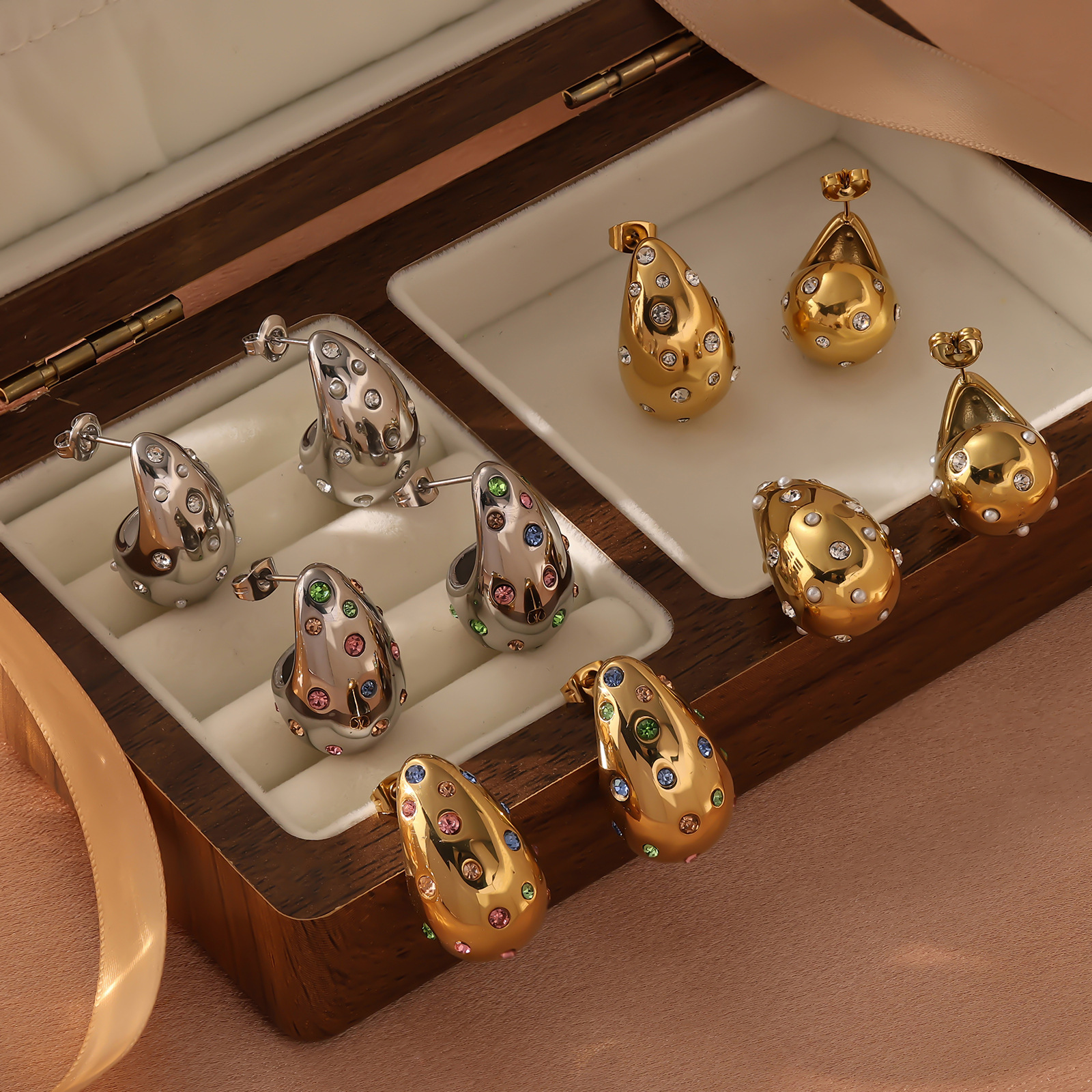 Sense Gold Chubby Water Drop Titanium Steel Women's Fashion Versatile Geometric Earrings