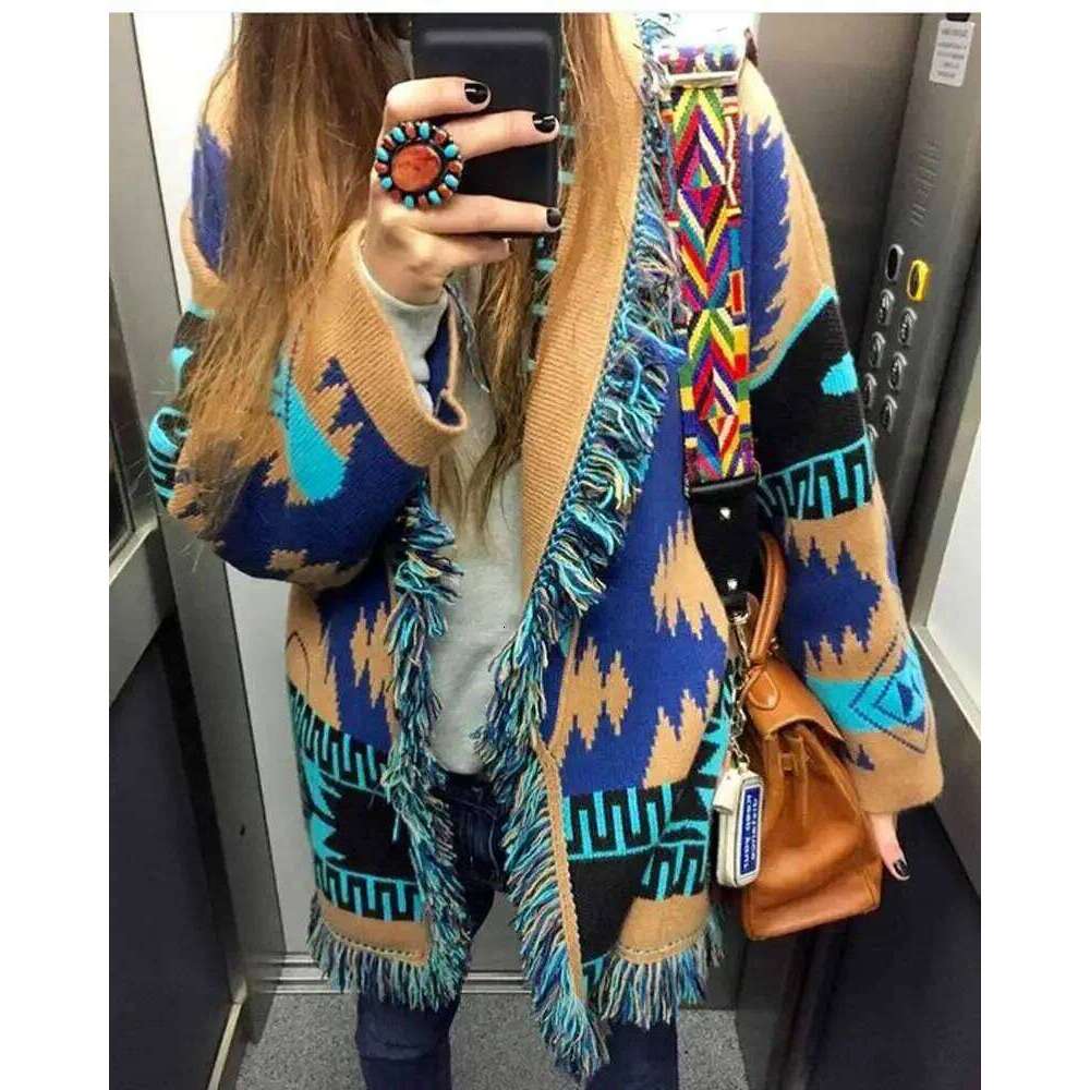 Boho Inspired Cashmere-Wool Wrap Cardigan Brand Knitted Cardigan Sweater For Women Side Pockets Warm Oversized Cardigans