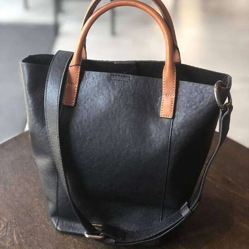 2025 First layer leather female vintage casual bucket Korean version hand bag shoulder crossbody bags cowhide
