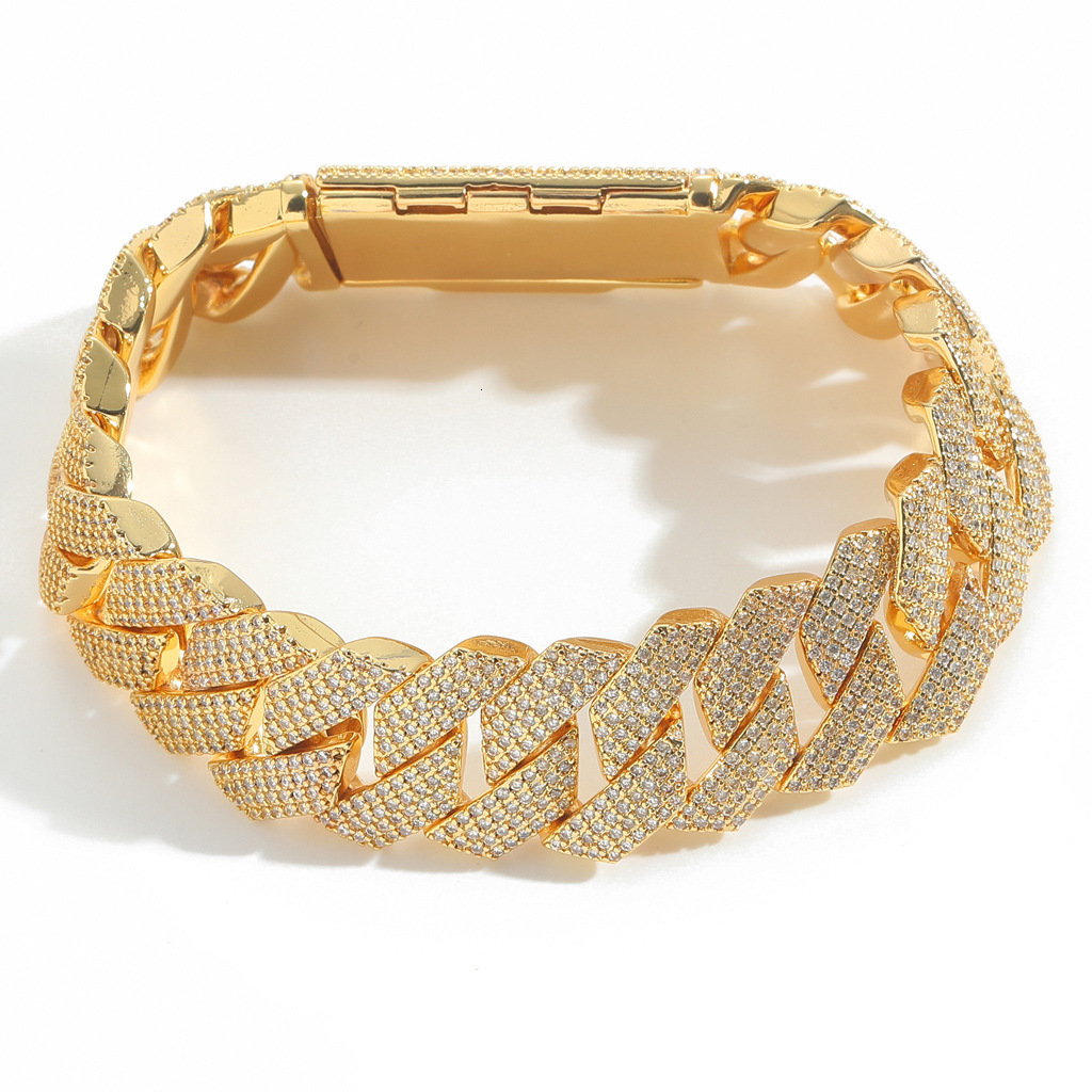 Meisa New Hip-Hop 18MM Four-Row Moissanite Diamond Cuban Chain Personality Trendy Bracelet for Men Micro-Paved Hip-Hop Chain moissanite