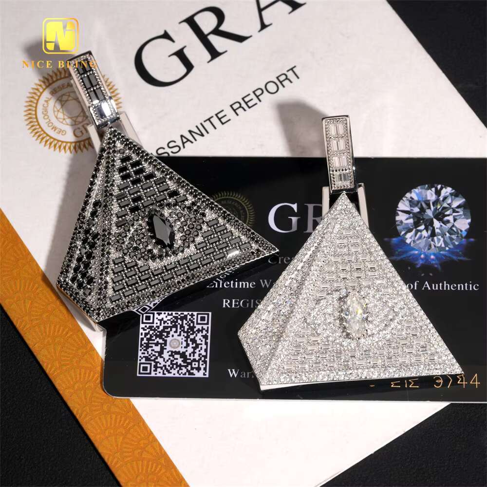 2025 New Arrival Pyramid Pendant Ready Stock Black Moissanite Pendant Hip Hop Iced Out Pendant Lucky Charm