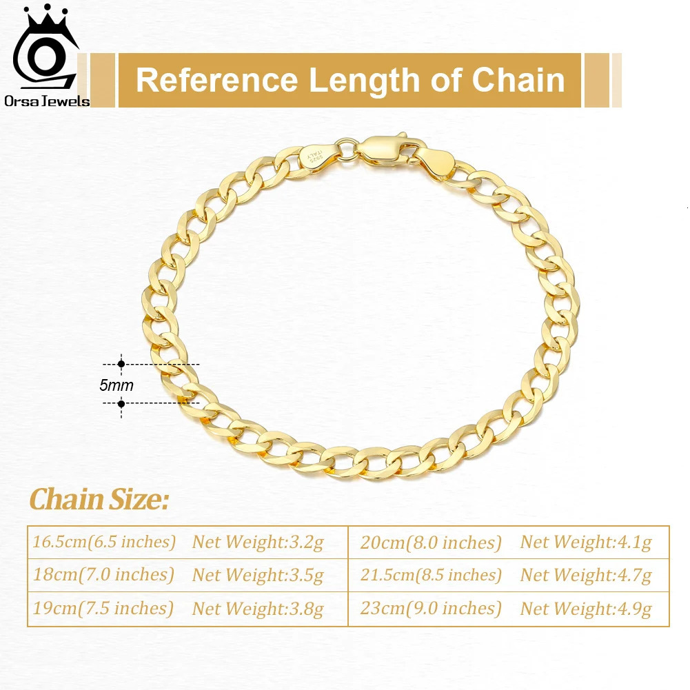 ORSA JEWELS 925 Sterling Silver 3mm/5mm Diamond-Cut Cuban Chain Bracelet for Women Men Fashion Link Chain Bracelet Jewelry SB123 250530