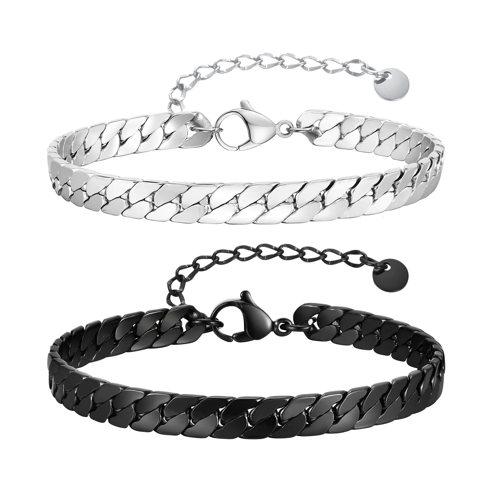 Flat Cuban Chain Bracelets for Men BoysAdjustable Stainless Steel Links WristbandClassic Male Accessories Jewelry Gifts 250528