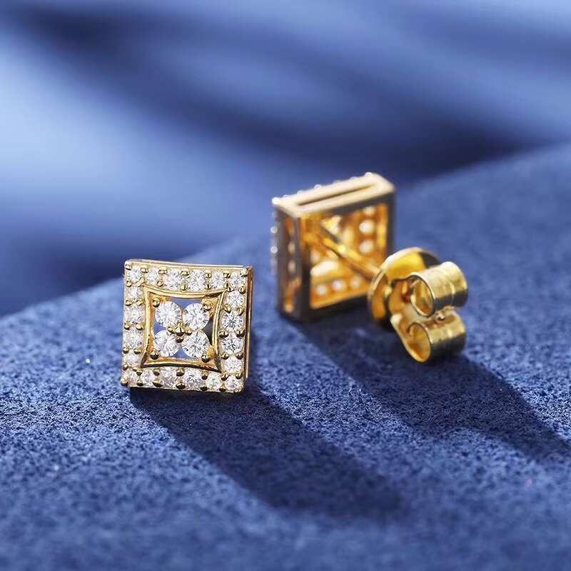 Real D Color Moissanite Diamond Lucky Square Surrounded Stone Earrings for Men Women925 Silver Gift For Wedding Party