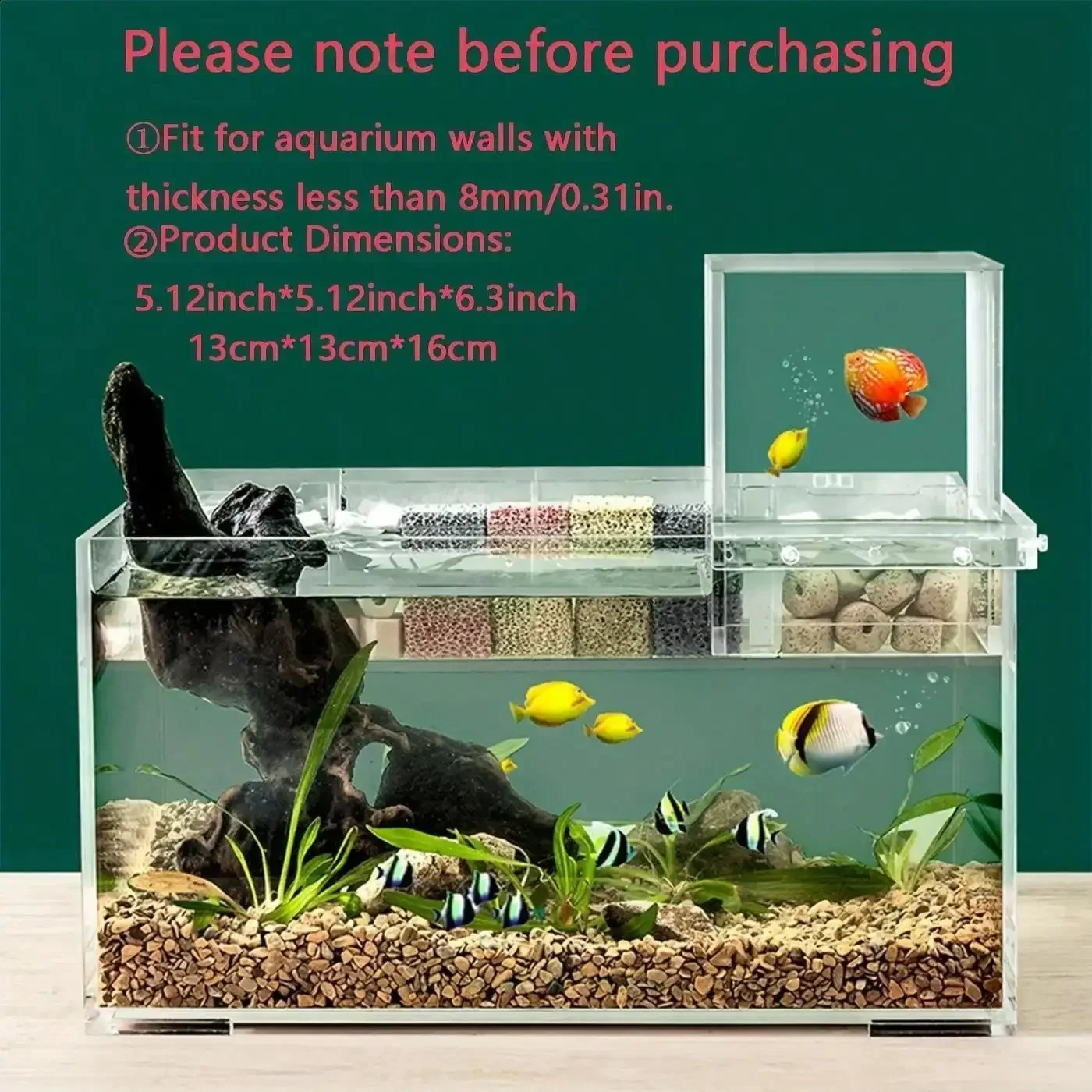 Clear Acrylic Hanging Aquarium Filter Stand - Inverted Transparent Fish Tank Decor Vacuum Suction n for Creative Underwate 250530