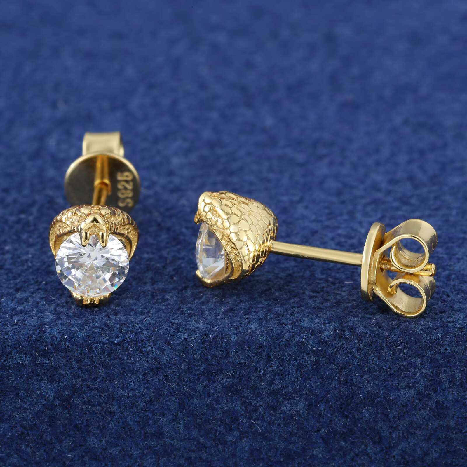 Fashion Rapper Jewelry Gold Plated 925 Sterling Silver VVS Moissanite Diamond Iced Out Cobra Solitaire Stud Earrings