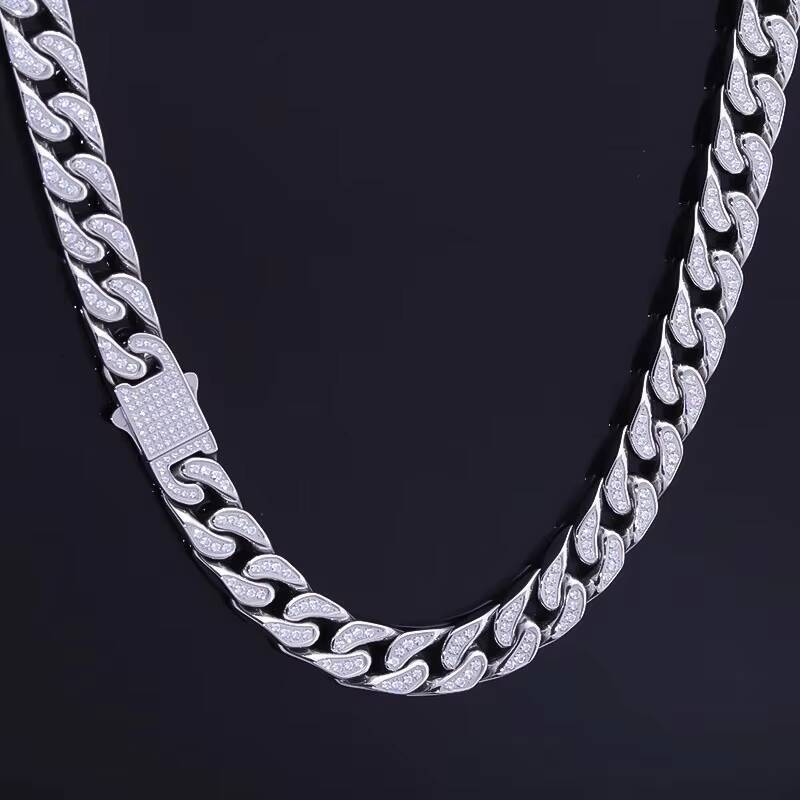 Hip hop gold curb men's necklace stainless steel chilled pearl cz Cuban chain birthday gift