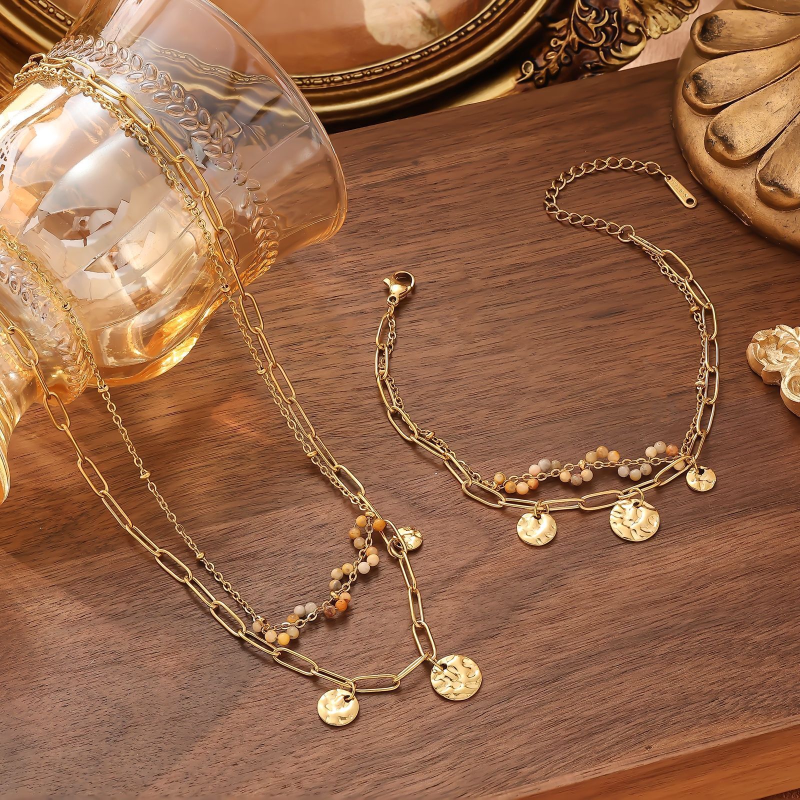 Summer Ocean Beach Shell Stainless Steel Simple Chain Bracelet Necklace