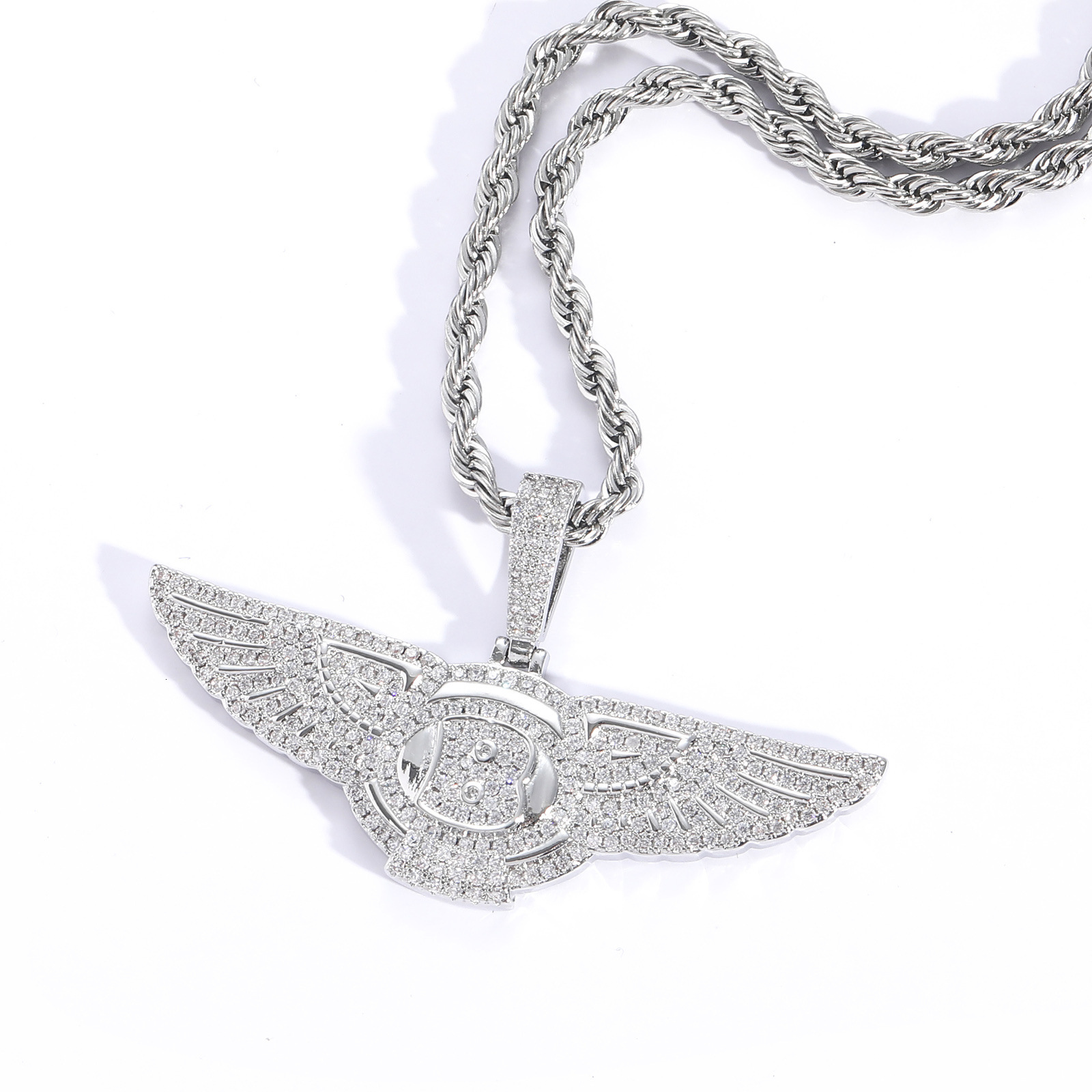 Hip hop Necklace mens Bentley Logo Pendant wings inlaid with Moissanite personalized trendsetter mens Pendant moissanite