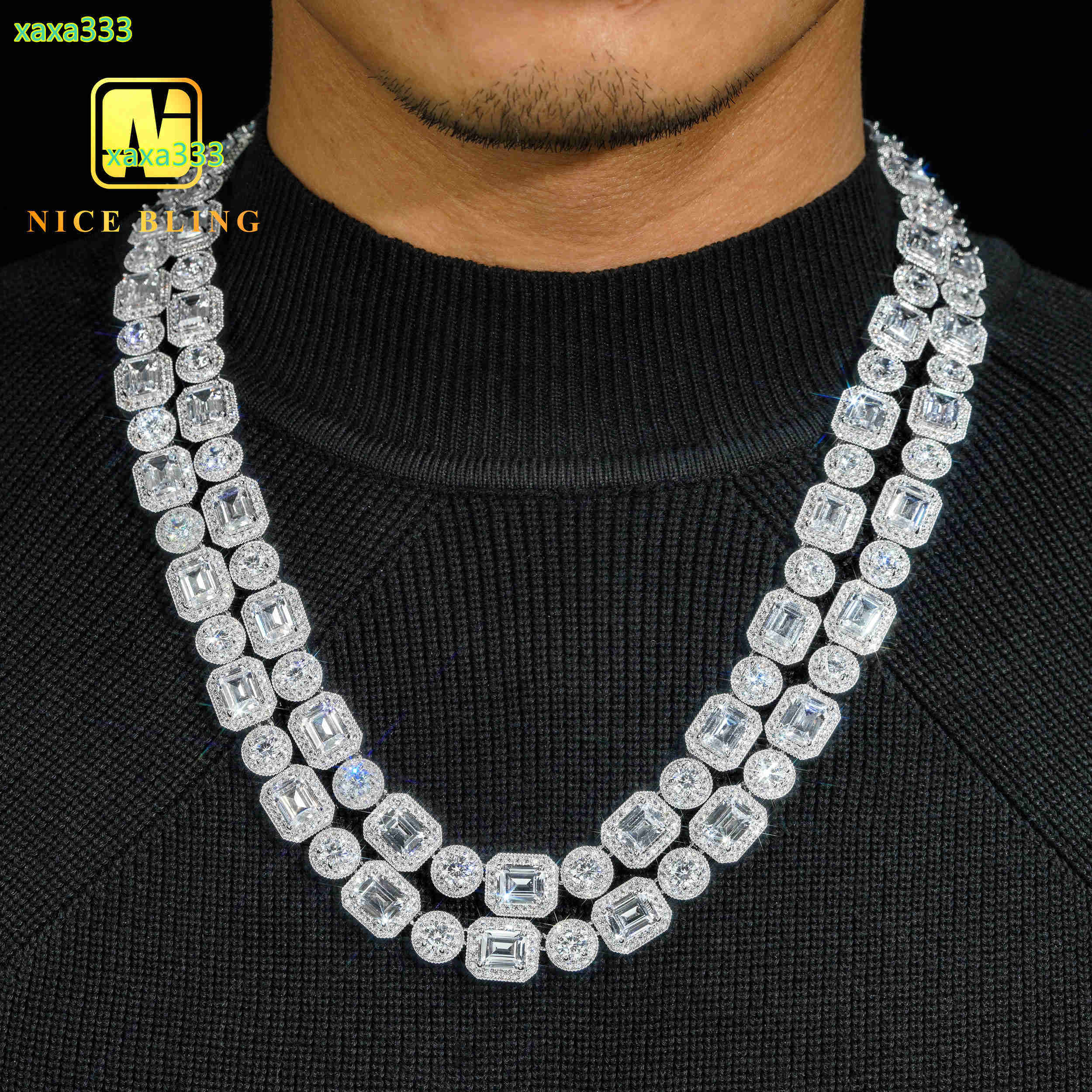 Prepared stock square ice cubes sugar Cuba chain luxury 18K gold necklace tennis chain 12mm Cuba link hip hop rock 5