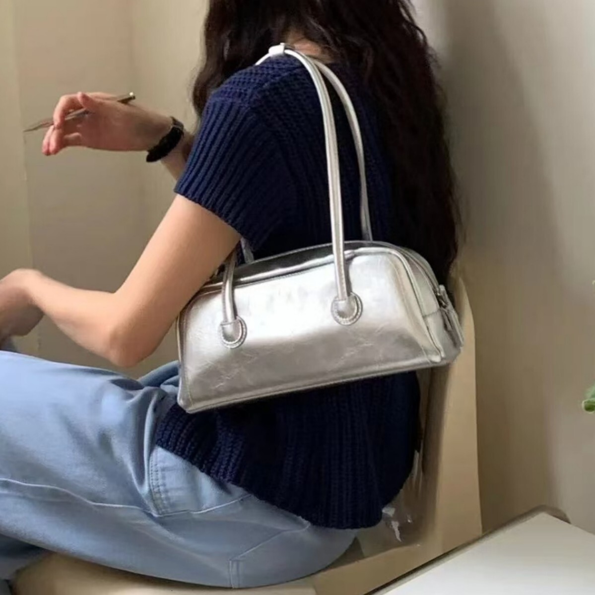 designer Korean Niche Boston Handbag for Women 2025 New High-End Simple Versatile Commuter Shoulder Underarm Bag