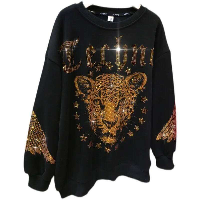 Women's Sweatshirt European Style Heavy Duty Embroidery Oversized Casual Crew Neck Loose Fit Top