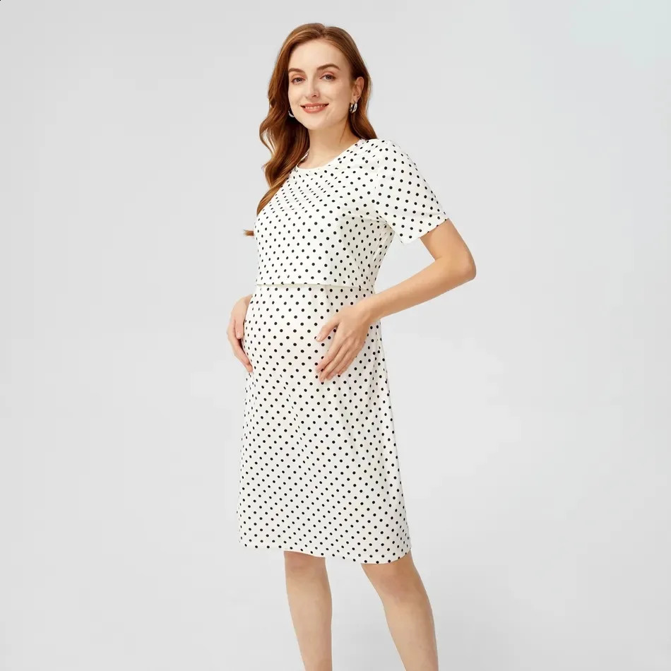 Dot Maternity Dress Short Sleeve O-Neck Nursing Dress Pregnant Women Breastfeeding Dress Pregnancy Clothing Vestidos Robe Femme 250530