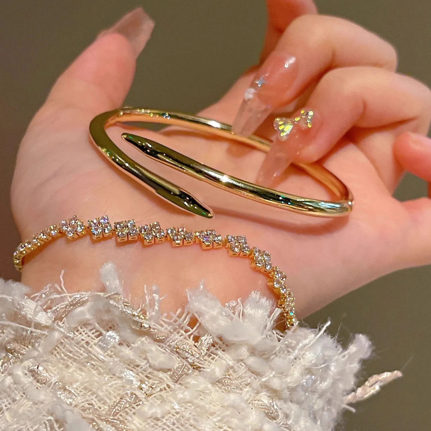 Titanium Steel Nail Bracelet Valentine's Day Jewelry Gold Plated Designer Bangle For Women Men Silver And Rose Luxury Wedding Jewelry Gift size 17.19.21