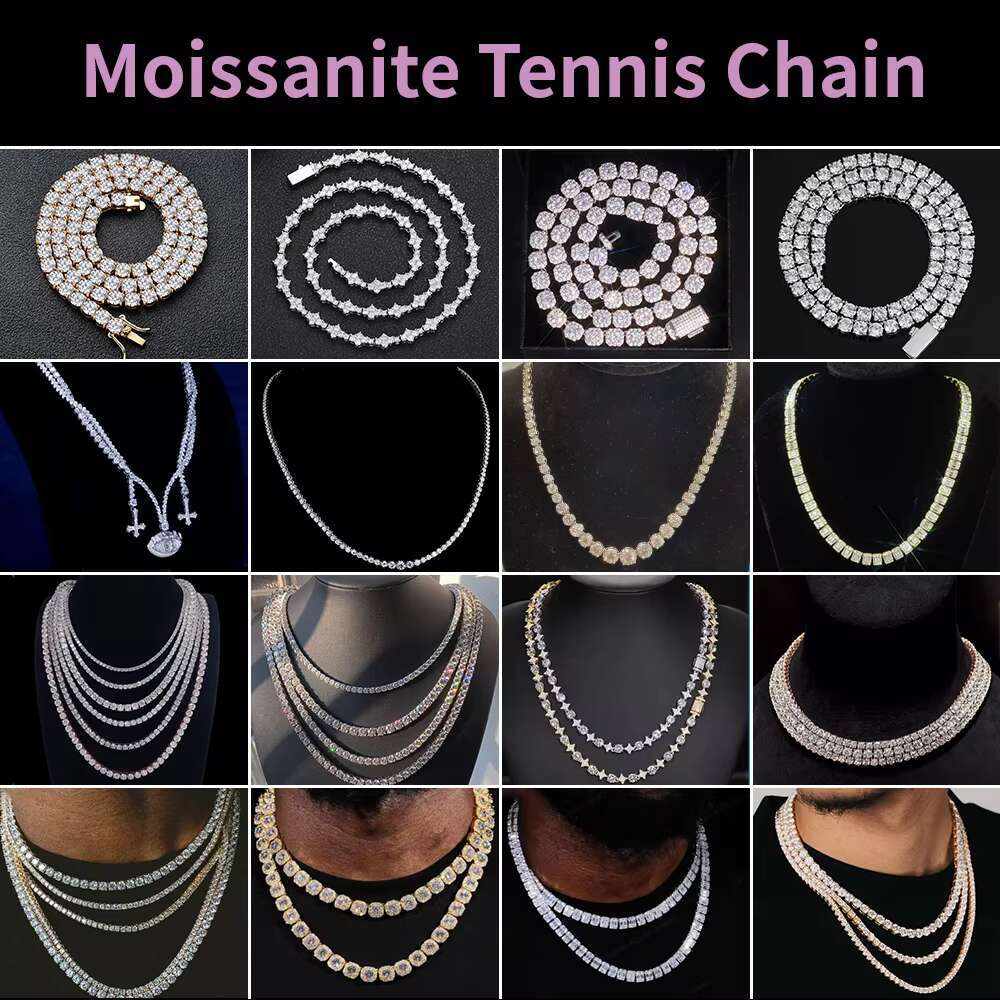 Ready to Ship 3mm 4mm 5mm Moissanite Tennis Necklace 925 Sterling Silver VVS Moissanite Tennis Chain