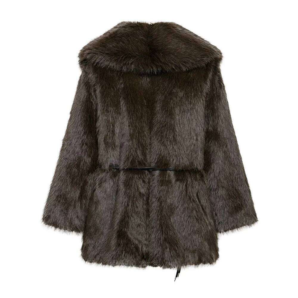 Zach Ailsa Women's Belt Decoration Collar Solid Color Medium Autumn/Winter New Long Sleeve Loose Coat
