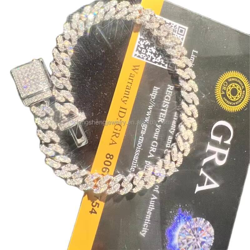 Moissanite Cuban Chain Miami Real Sier Cadena Cuba Hip Hop Jewelry