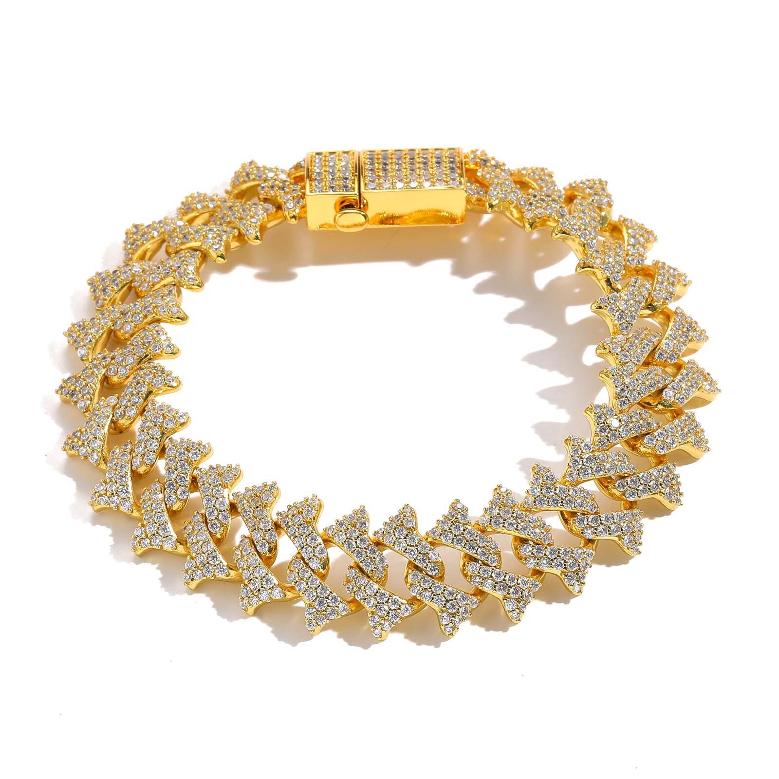 18mm Spiked Thorn Cuban Chain Spring Clasp Hip-Hop Mens Personality Full Moissanite Bracelet moissanite