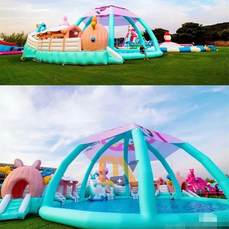 Scenic Farm Park Anime Water World Challenge Obstacle Course Bed Bounce Cloud Shark Climbing Slide