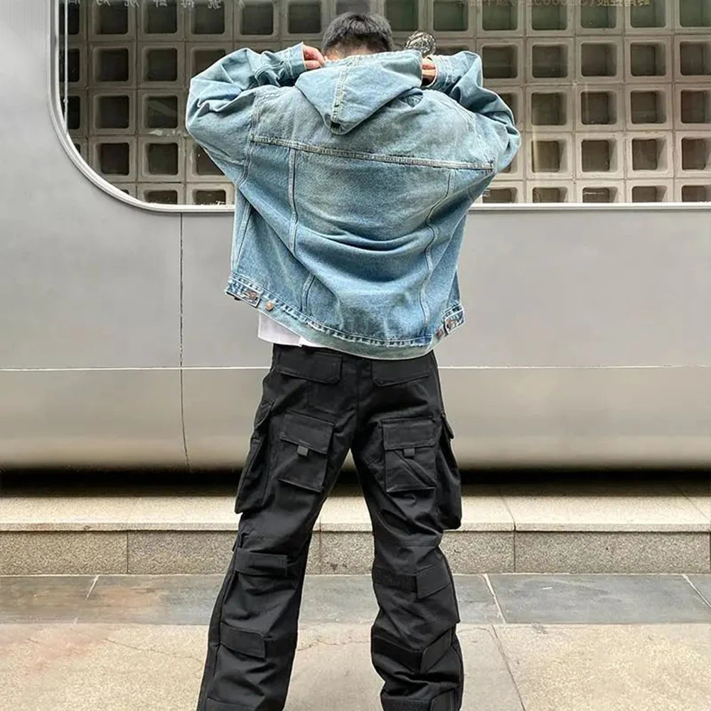 Mens Autumn Winter Fashion Denim Washed Distressed Retro Hoodie Genderless Street Fashion Casual Loose Denim Sweatshirt Unisex 250529