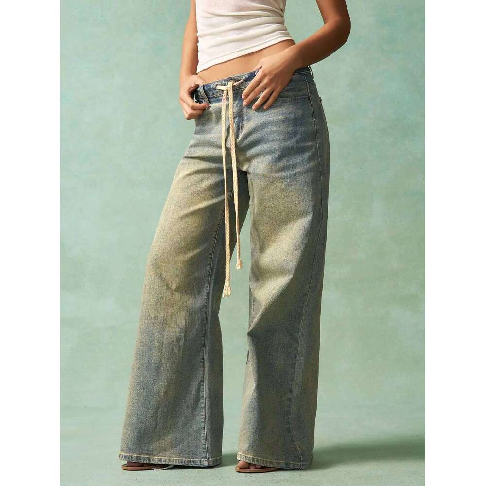 American Retro Wide Leg Jeans New Spring Summer Style For Women Loose Fit Slimming Design With Worn Out Effect