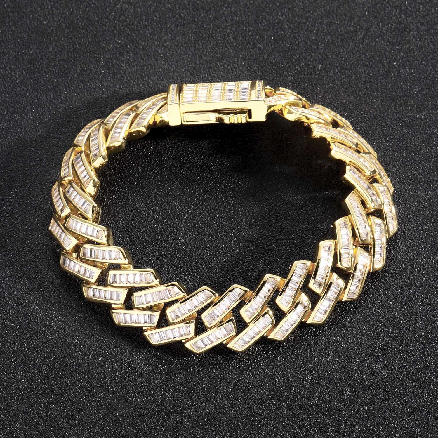 Hip Hop Bracelet 16mmT Square Moissanite Spring Buckle Diamond Cuban Chain Mens Hip Hop Accessories moissanite