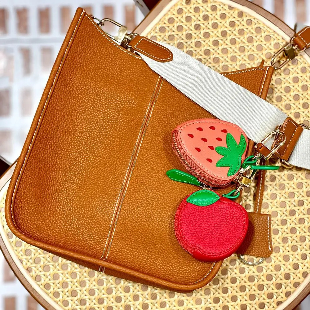 Creative Cherry Fruit Shape Coin Purse Strawberry Zipper Fruit Keychain Coin Bag Wallet PU Leather Pendant Female 250530