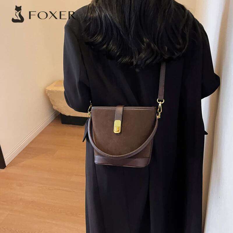 FOXER Cute Crossbody Bucket For Women PU Shoulder Bags Purse 2025 Lady Fashion Retro Girl's Handbag Bag Special Gift